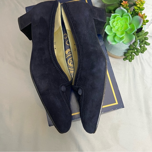 Vintage Pappagallo Navy Blue Velvet button Opera Pump Sz 10 - Picture 4 of 9